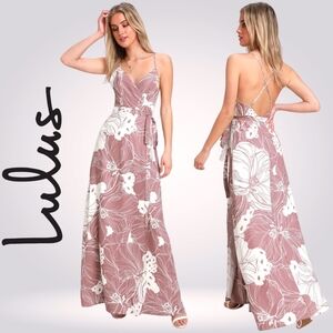 Lulu's Always Mine Mauve and White Floral Print Wrap Maxi Dress Size XS
